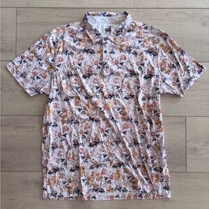 Raffi White Short-Sleeve Polo W/ Orange & Navy Floral Print Golf Resortwear